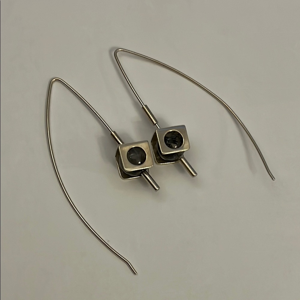 Sterling Rutilated Quartz Modernist threader earrings